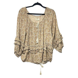 Ralph Lauren Denim & Supply Floral Boho Tassel Tie Peasant Blouse Womens Sz L